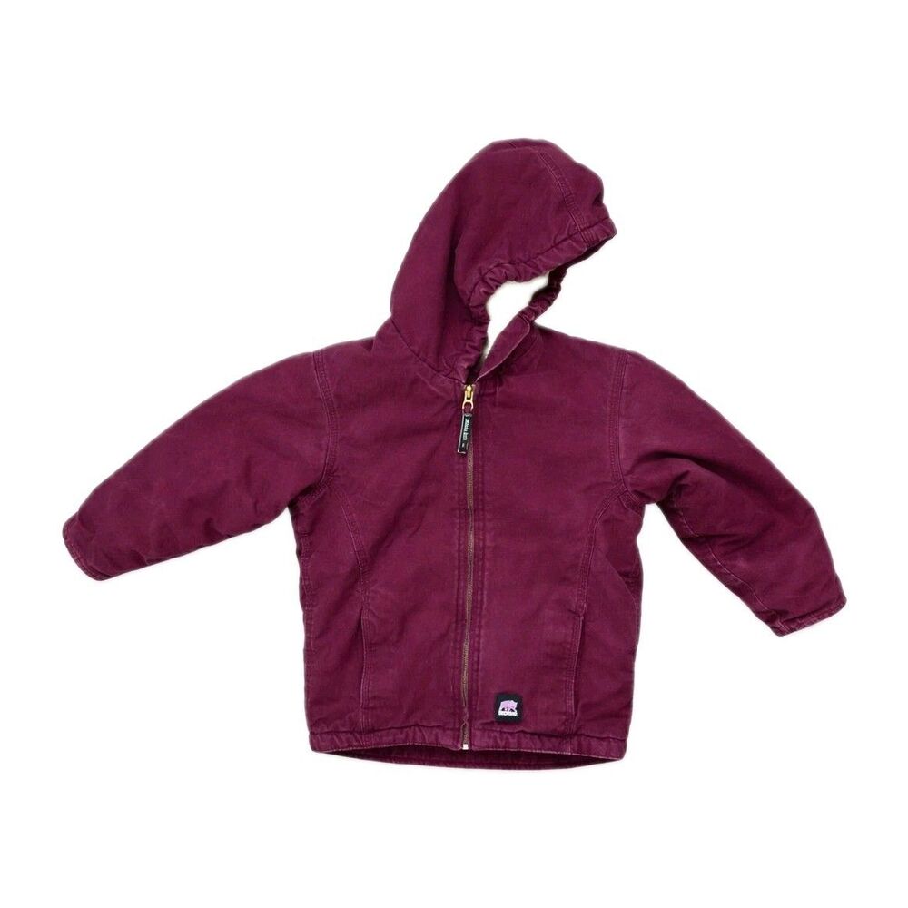Berne Youth Hooded Chore Jacket Size S Purple Sherpa Lined Zip Up Coat GUC